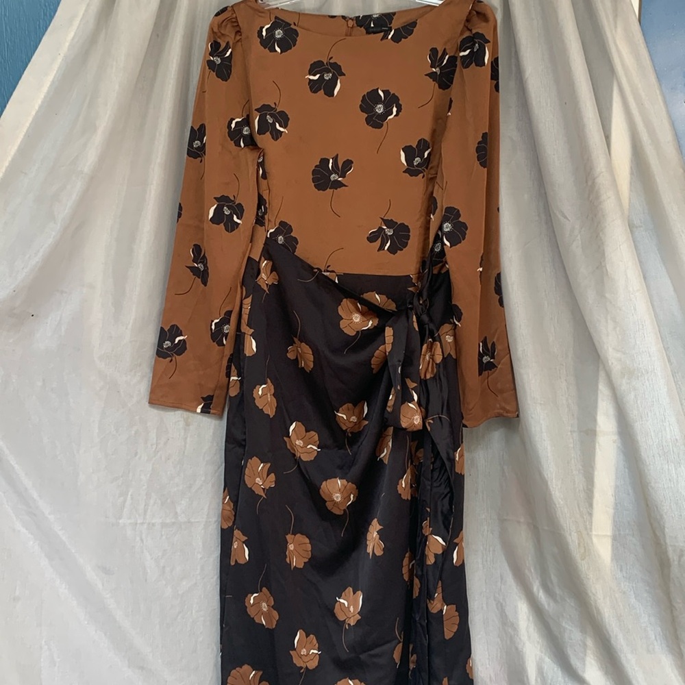 Ann Taylor Floral Midi Dress in Brown and Black